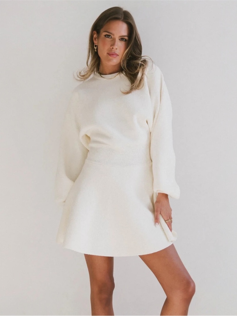 NWT Bohme Dolores Knit Mini Dress in Cream Size Medium